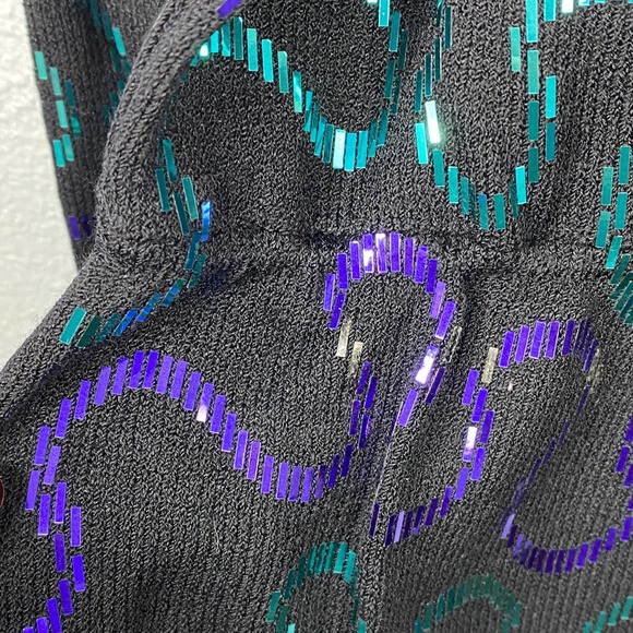 St. John Neiman Marcus Top Size 8 Womens Black with Purple Teal Sequin - Picture 8 of 11